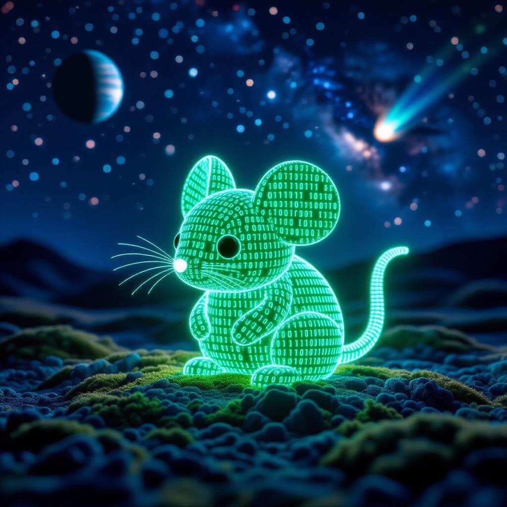 Holographic Chibi Mouse of Neon Binary Code
