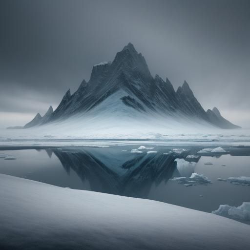 Lone Figure on Ice Plate in Atmospheric Landscape