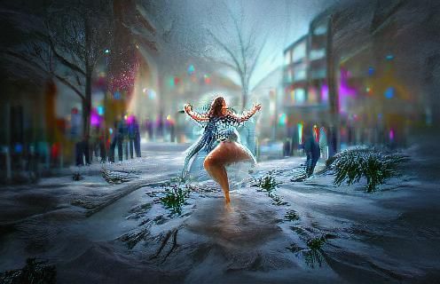 Joyful Dance in Winter Snow, Digital Art