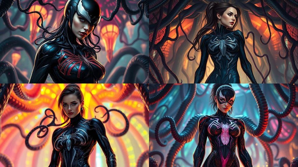 Surreal Hyperrealistic Woman Covered in Venomous Symbiote