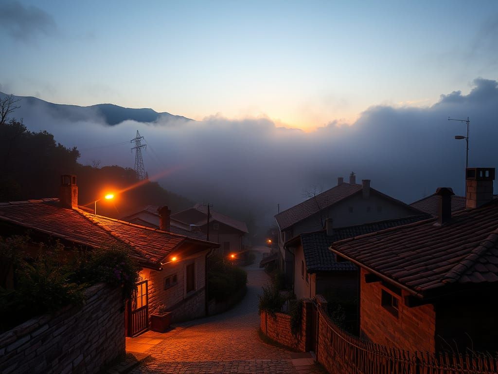Serene Balkan Village Under Mystical Golden Light