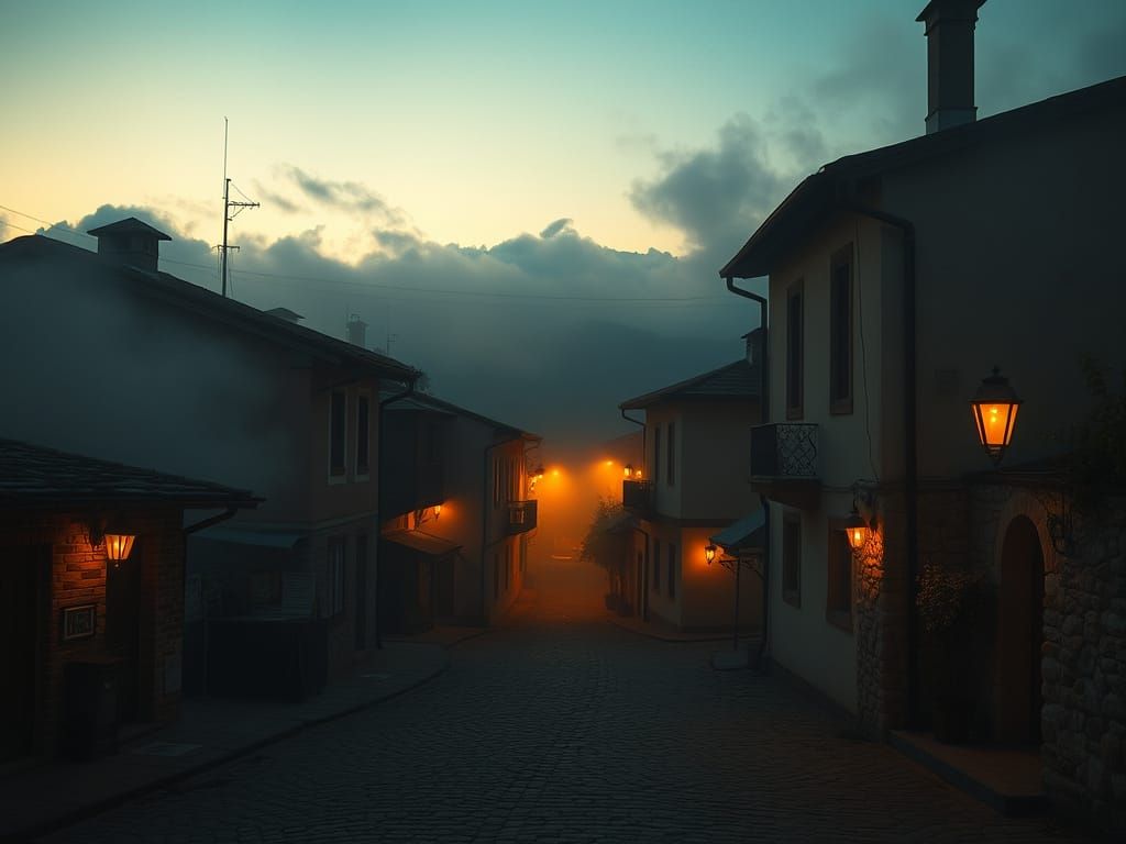 Summer Night in a Quaint Balkan Village in a Cinematic Style