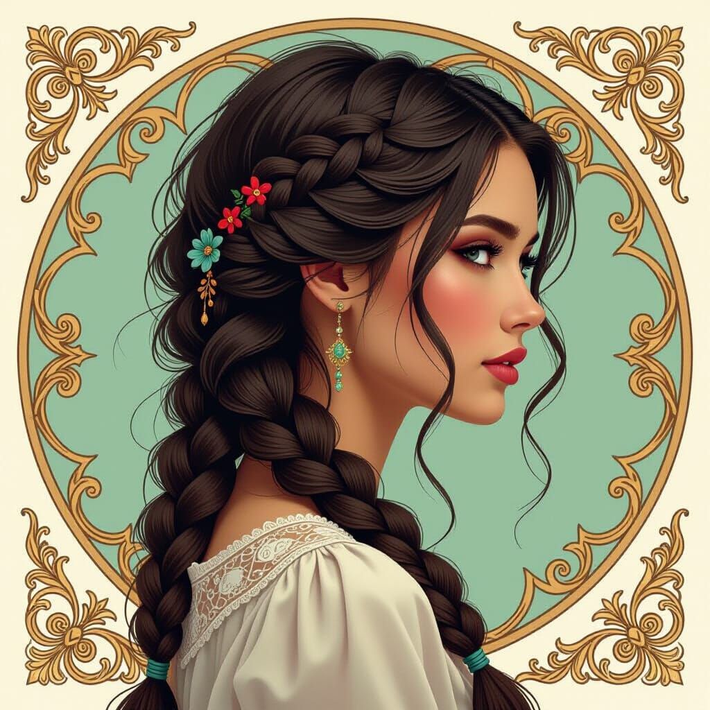 Intricate Braided Hair with Art Nouveau Elements