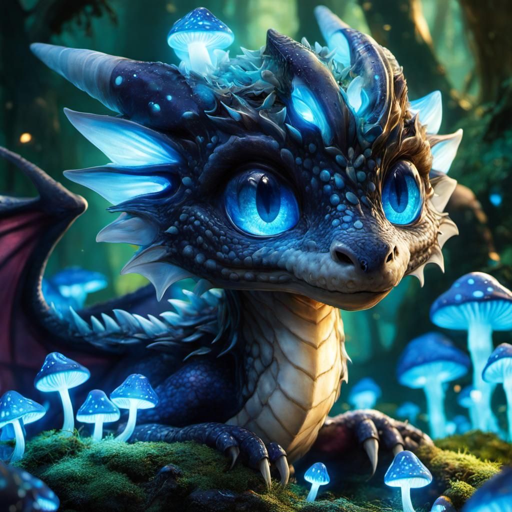 Bioluminescent Dragon Portrait in Anime Style