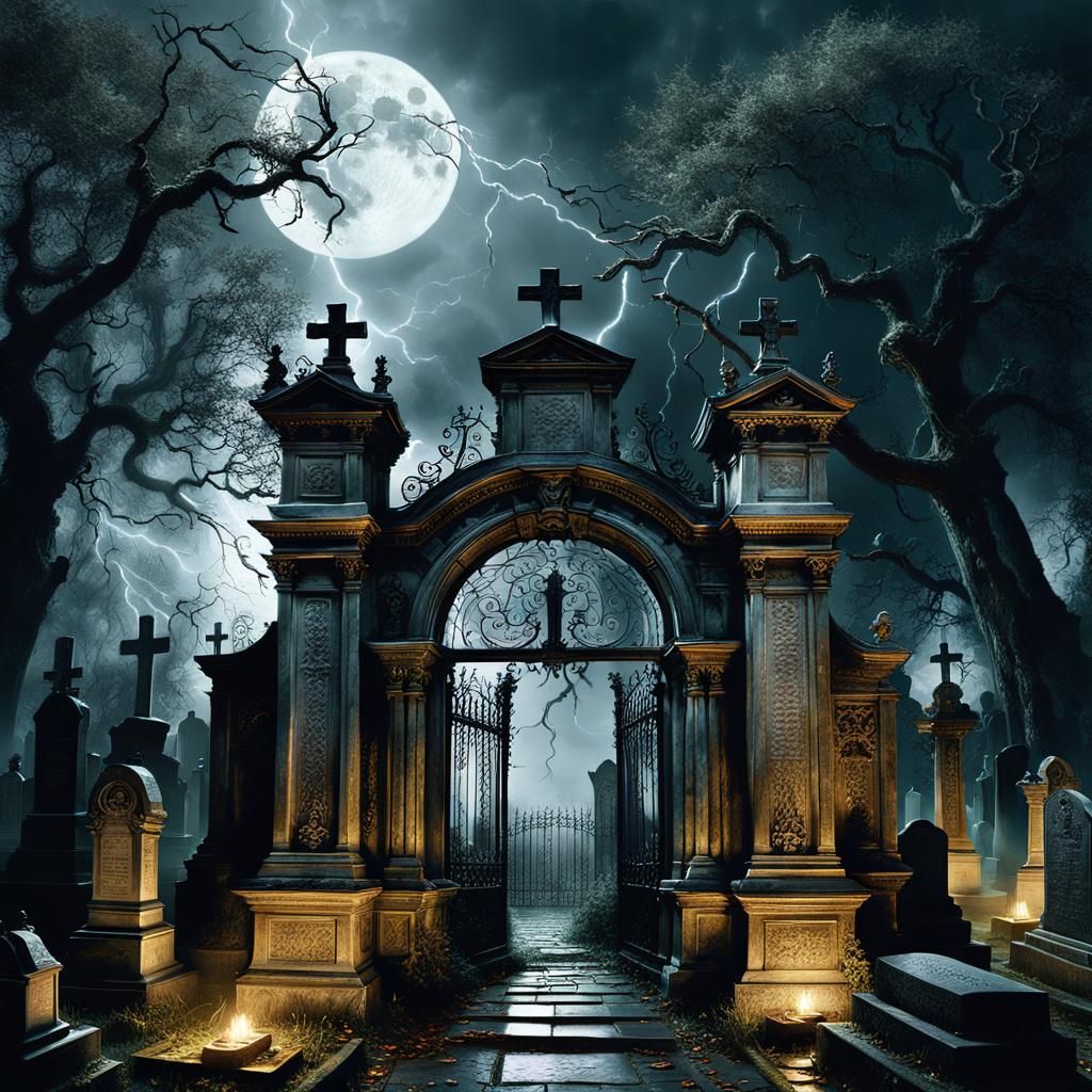18th Century Graveyard Gateway in Gothic Horror Style