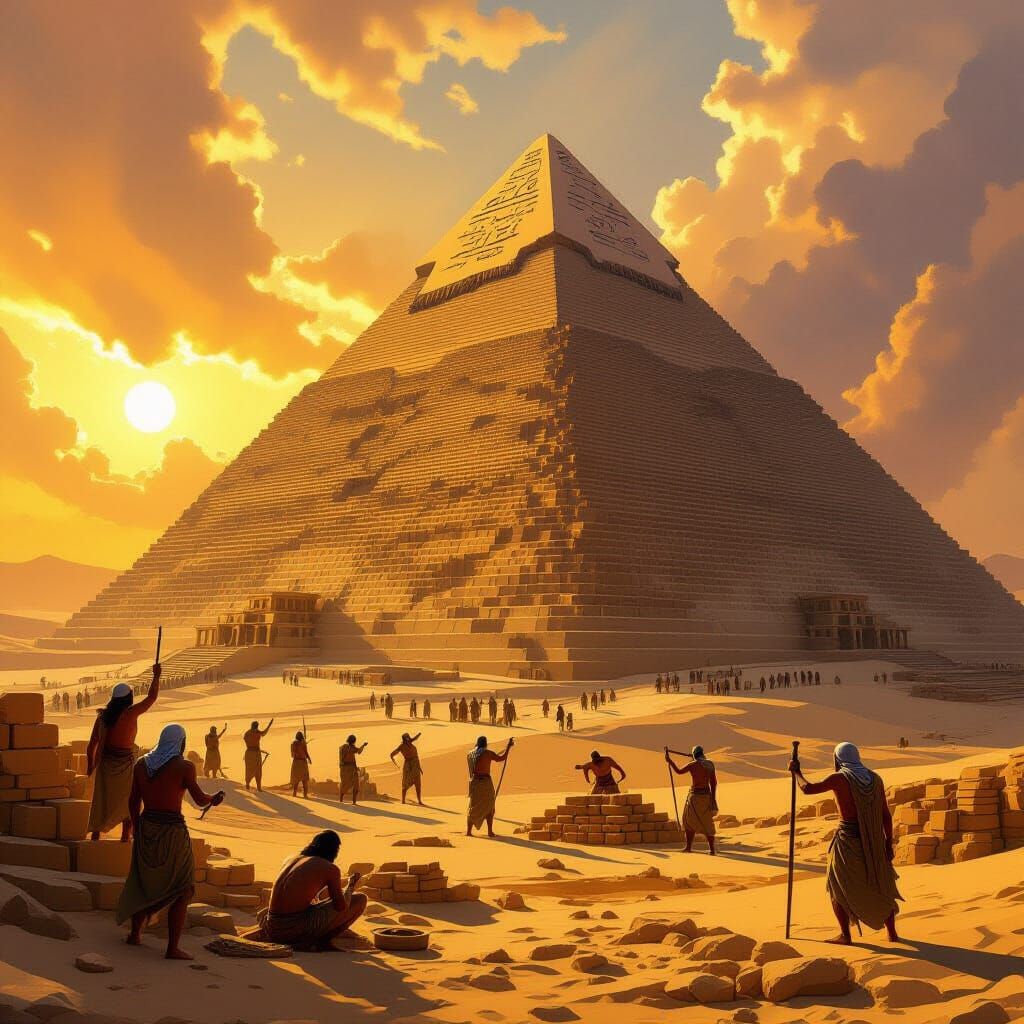 Israelites Building Egyptian Pyramid in Golden Hour