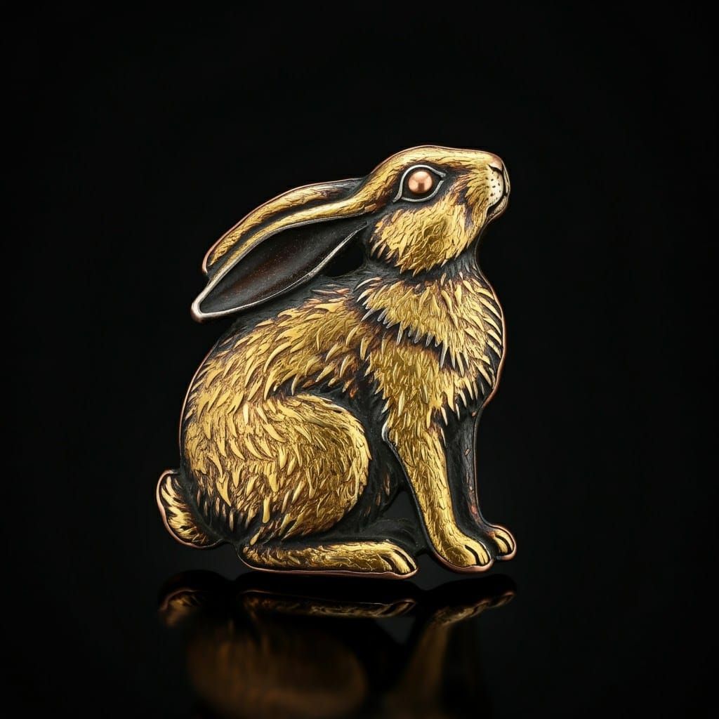 Rabbit and Moon Shakudo Brooch