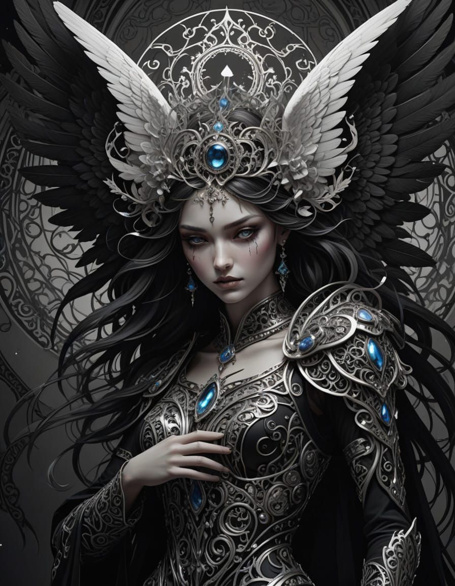 Angel of Mystery in Baroque Black and White