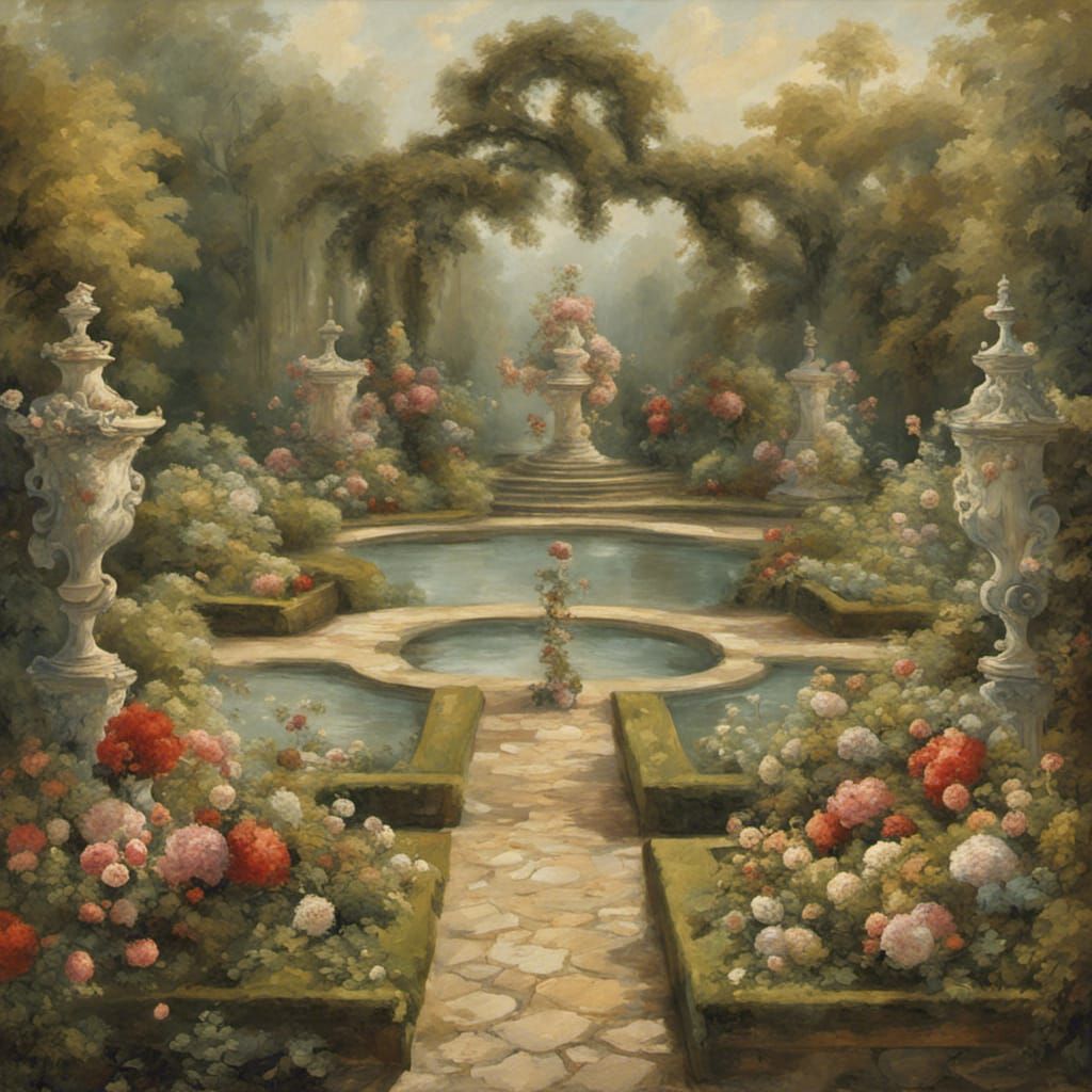 Rococo Garden Painting with Abstract Elements
