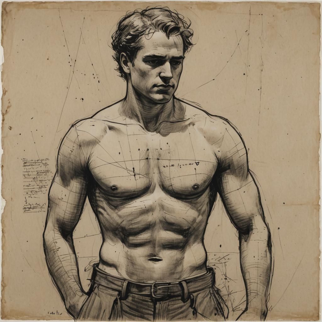 torso of a (18-year-old handsome, beautiful young man:3) (drawing by William Kentridge:3) charcoal rough sketch, Impasto