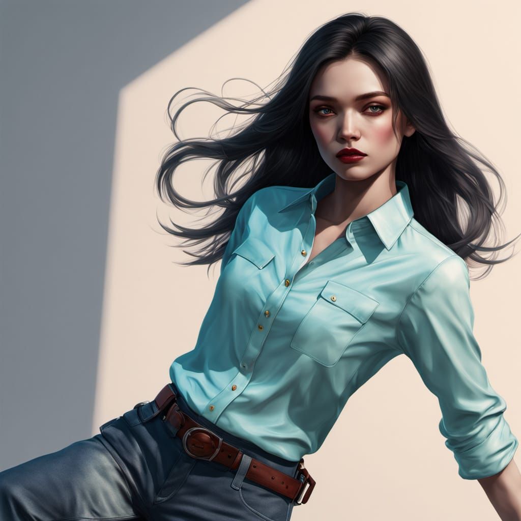 Hyper-Realistic Fashion Portrait in Triadic Colors
