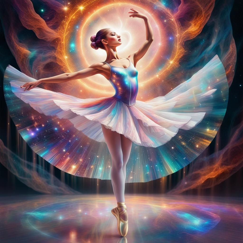 Ballerina in Holographic Astral Cosmic Illustration