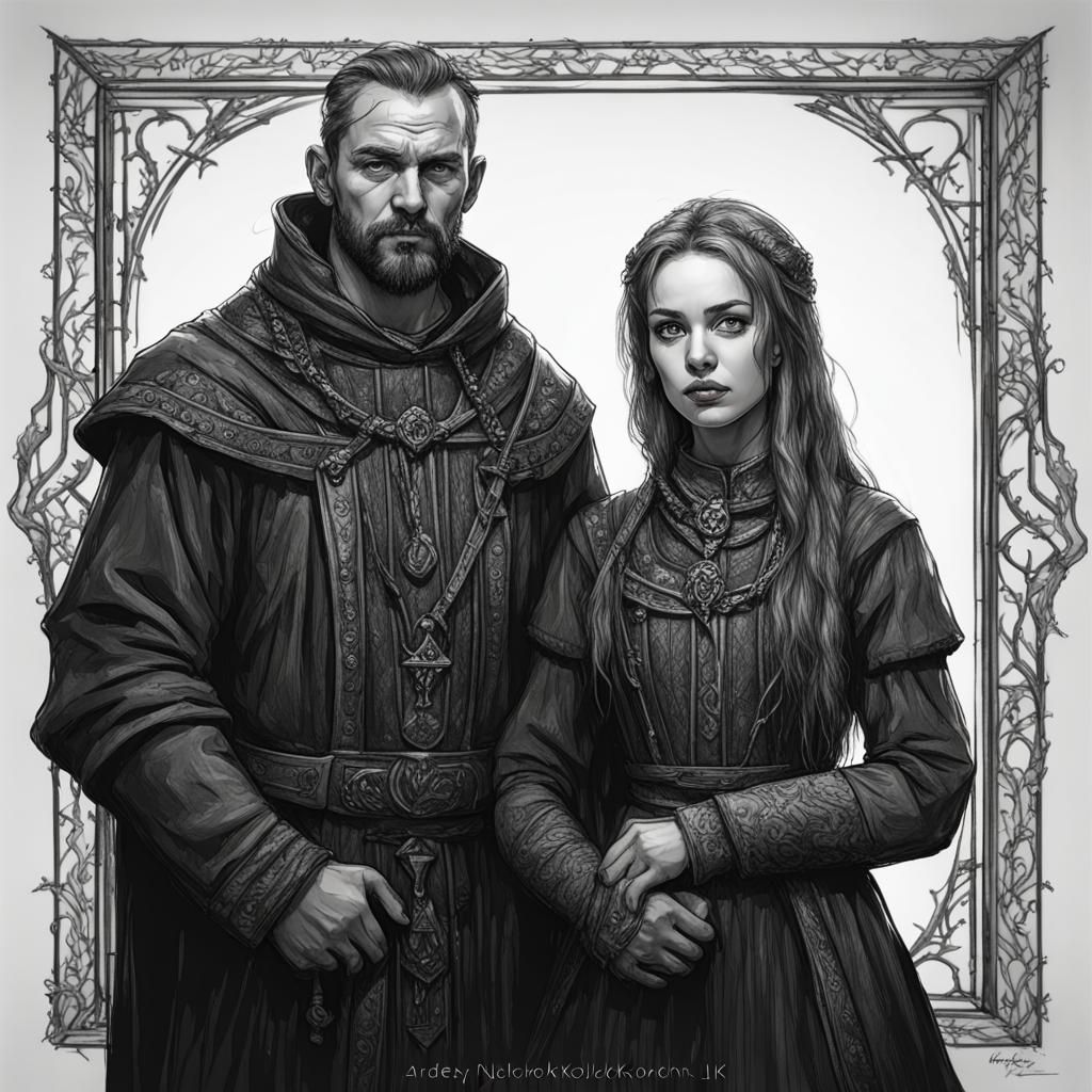 Slavic Couple Portrait in Gothic Frame