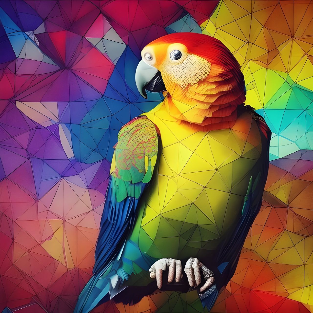 Geometric Parrot Portrait in Splash Art Style
