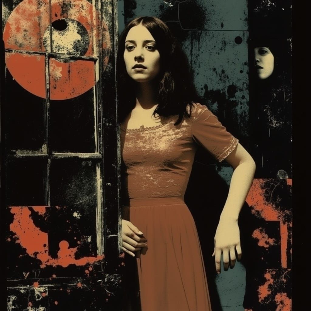 Woman in Elegant Dress Beside Ornate Window in Autochrome St...