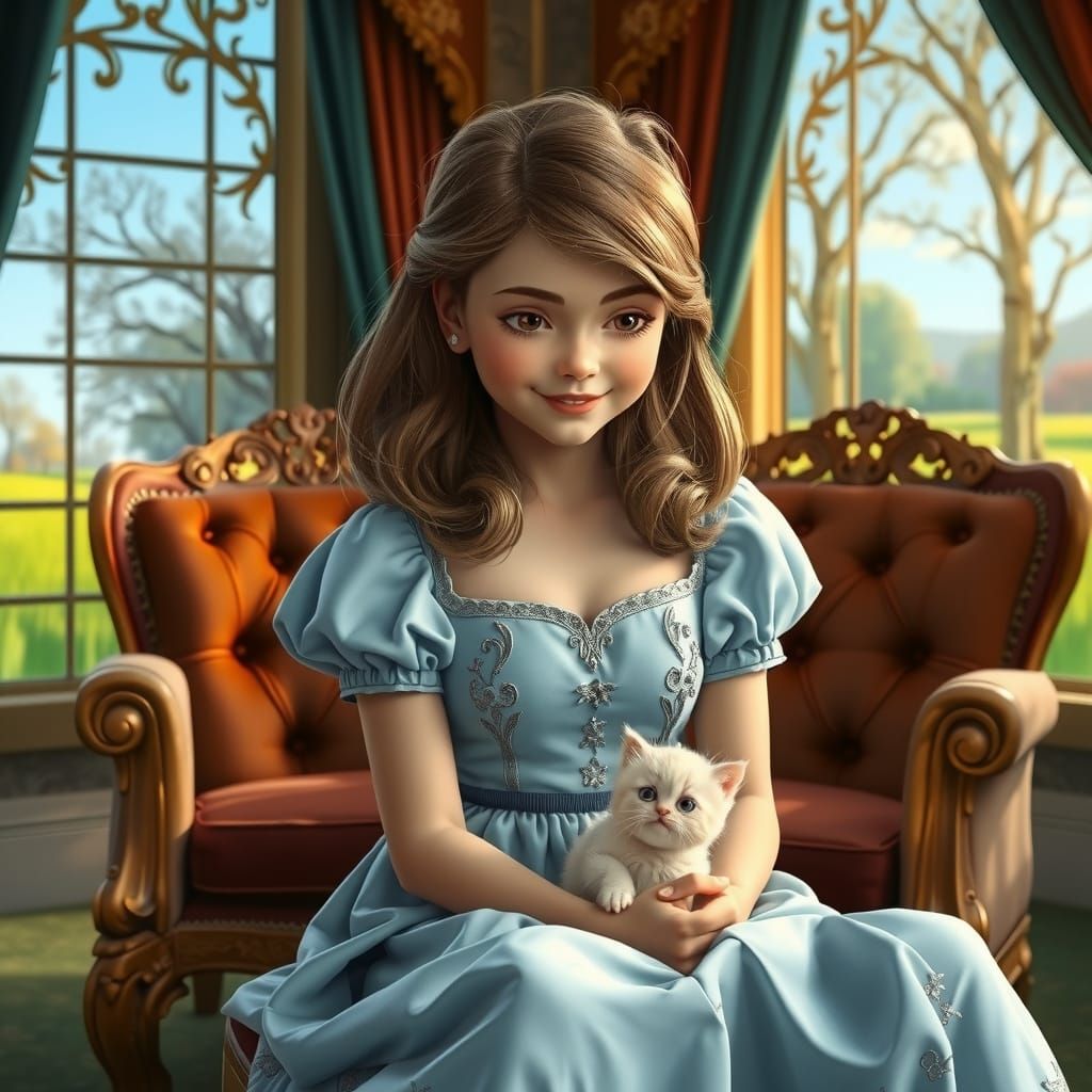 Wendy Darling Portrait with Kitten, Hyperdetailed Concept Ar...