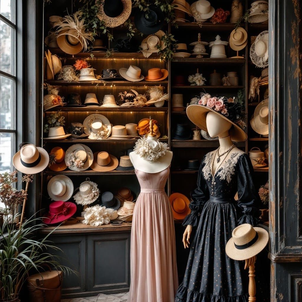19th Century Hat Shop Interior, Impressionist Style