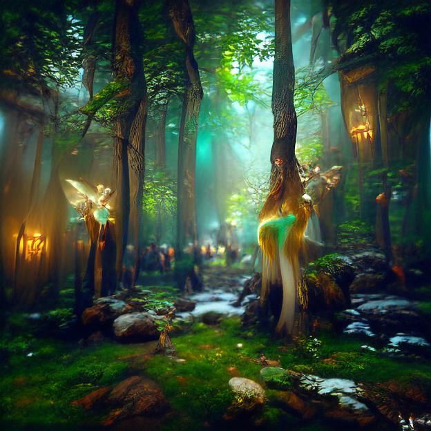 Enchanted Elven Forest in Bierstadt Style