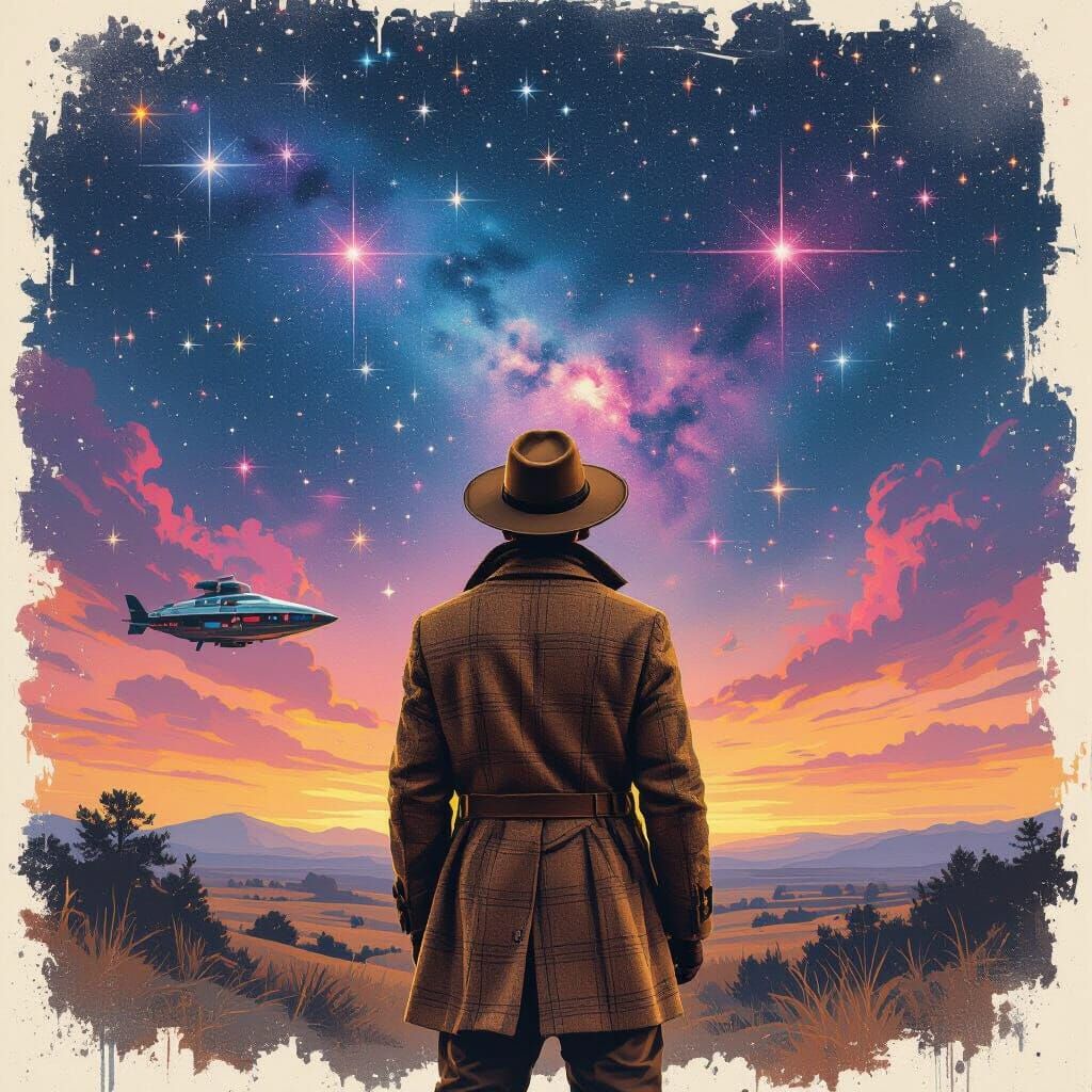 Victorian Explorer Gazing at Nebula in Graffiti Art