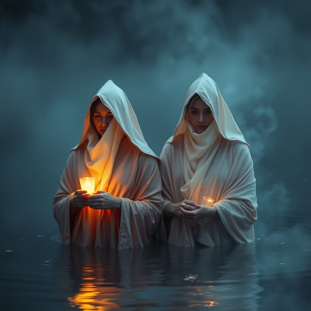 Mystical Water Goddesses in Triangular Hoods