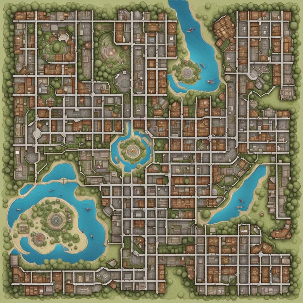 Detailed Top-Down Map of a Modern City