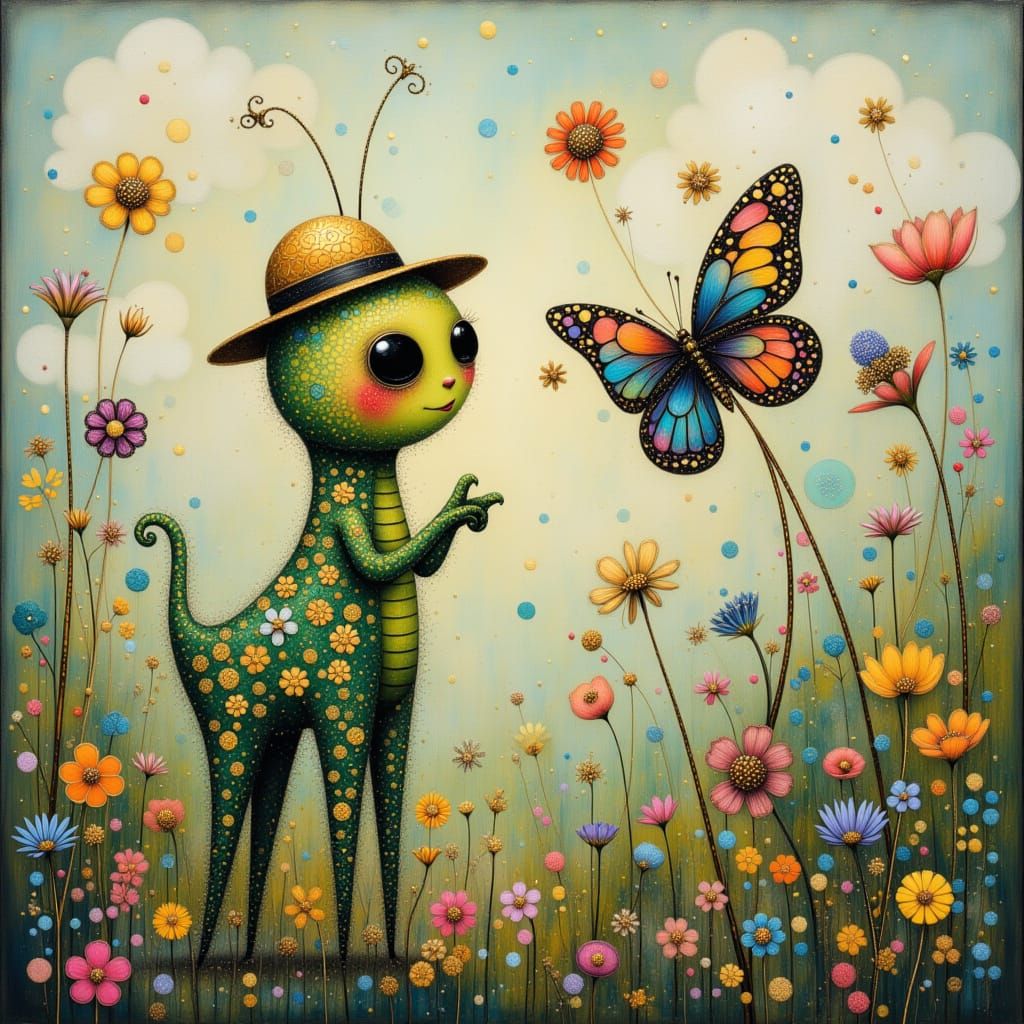 <lora:Shadow whimsy:1.0> Excited Caterpillar With lots of legs talking to females