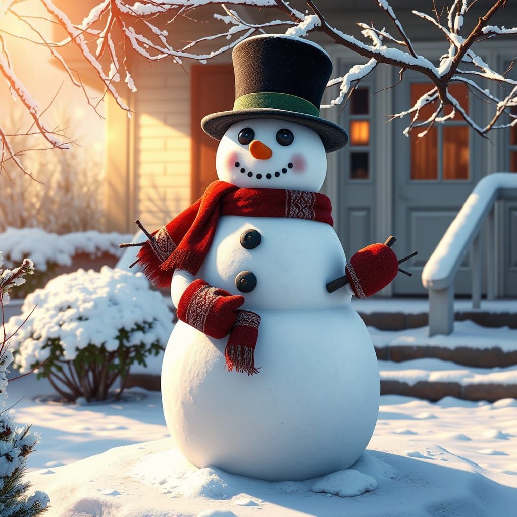 Majestic Snowman in Whimsical Winter Wonderland
