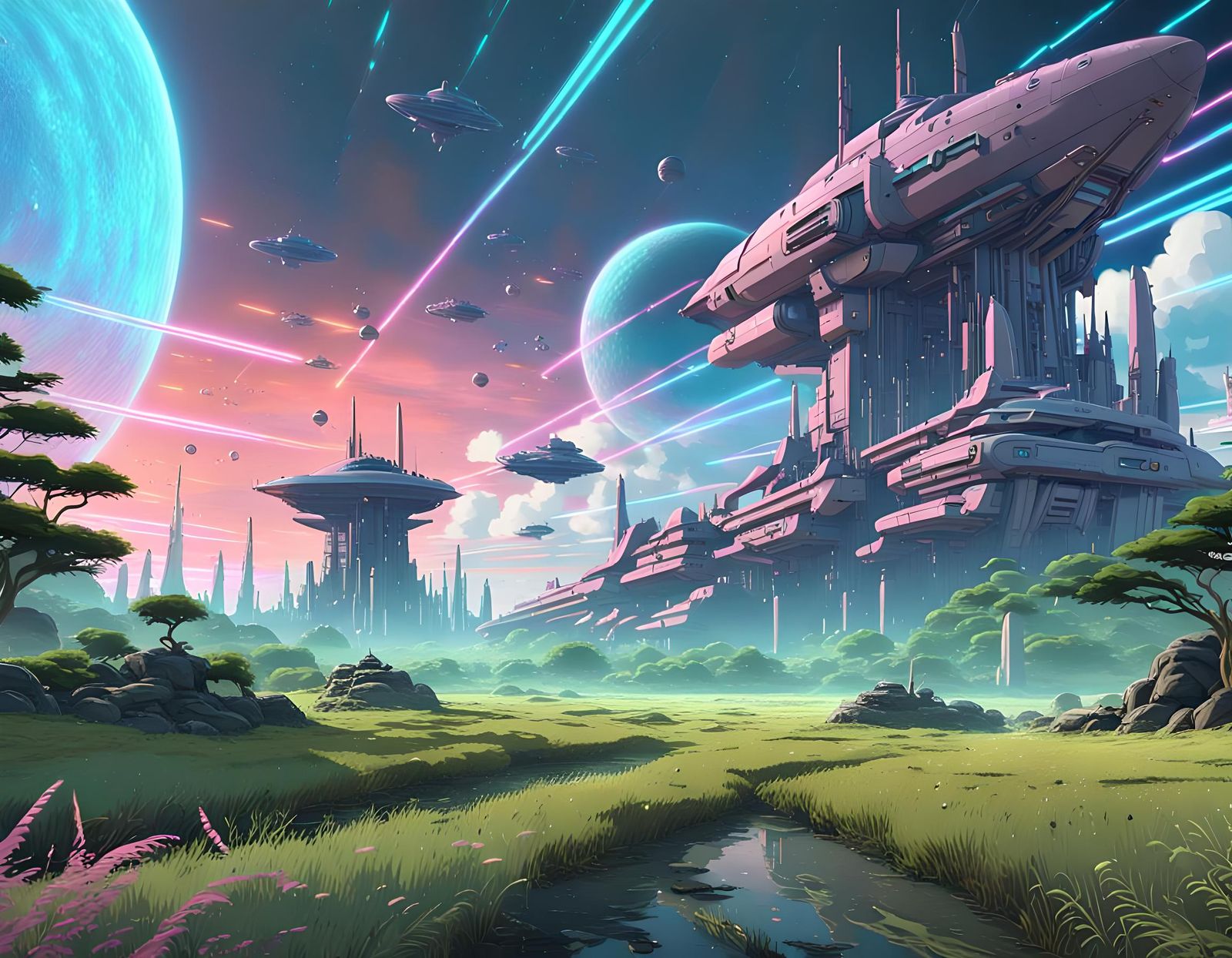 Science Fiction Landscape in Anime Key Visual Style