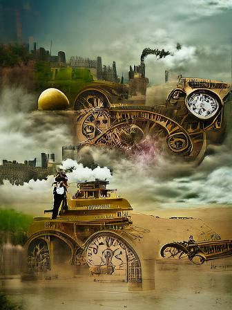 Surreal Steampunk Time Machine Photoillustration