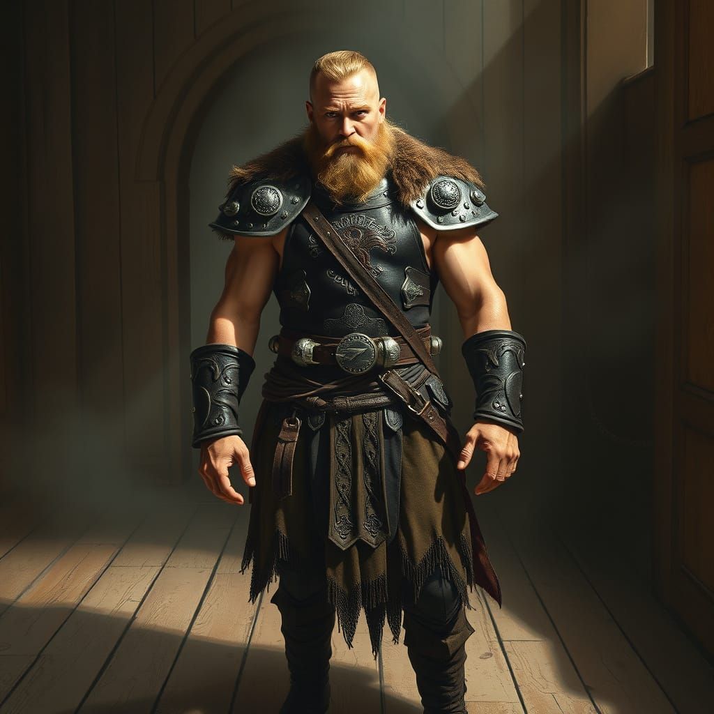Viking King in Leather Armor, Dramatic Fantasy Art
