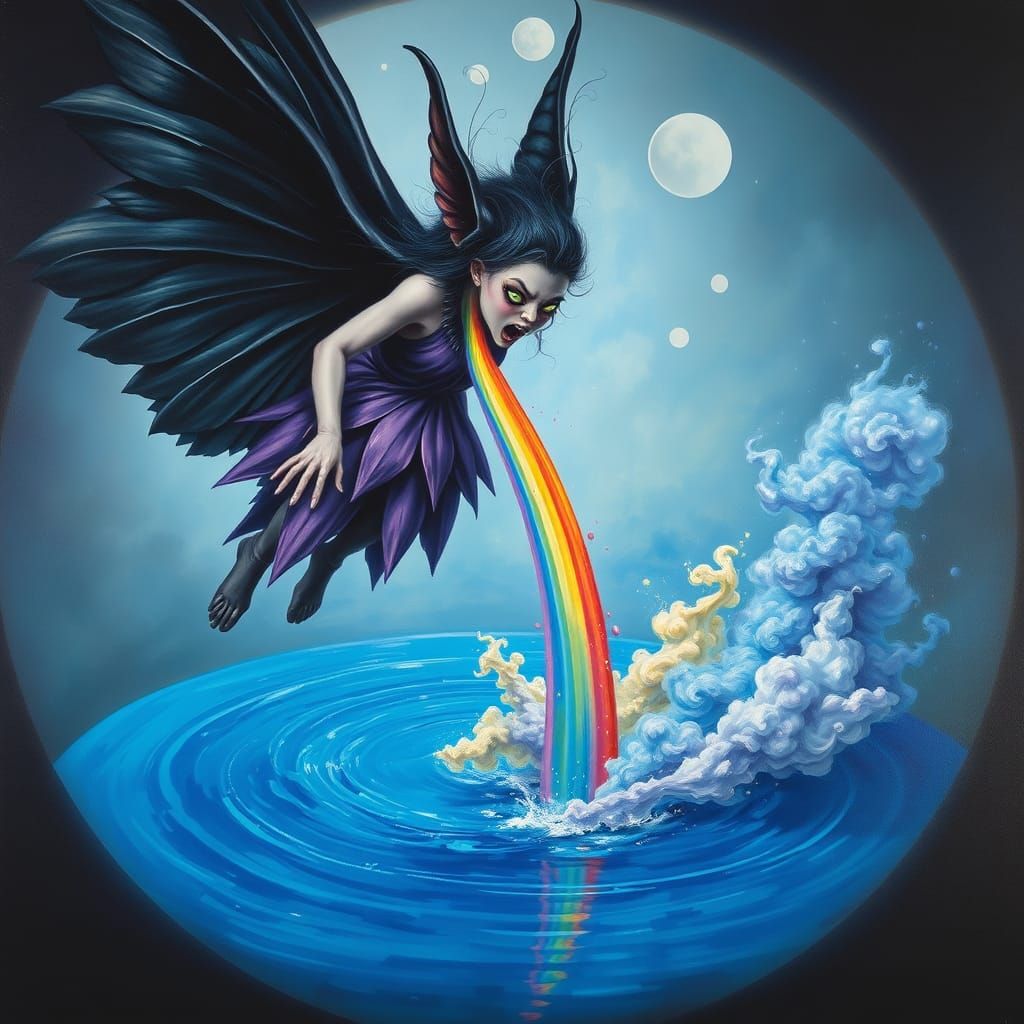 Rainbow Vomit from a Dark Fairy: Oil Painting