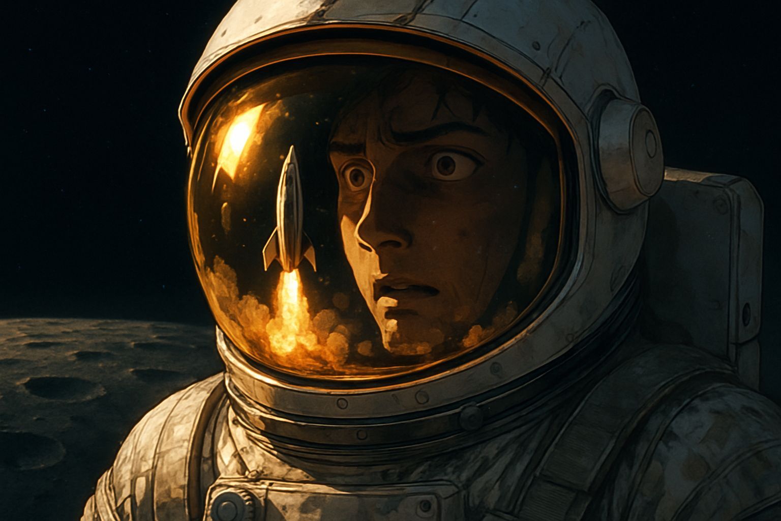 Astronaut's Lunar Dread: Anime Realism Fusion