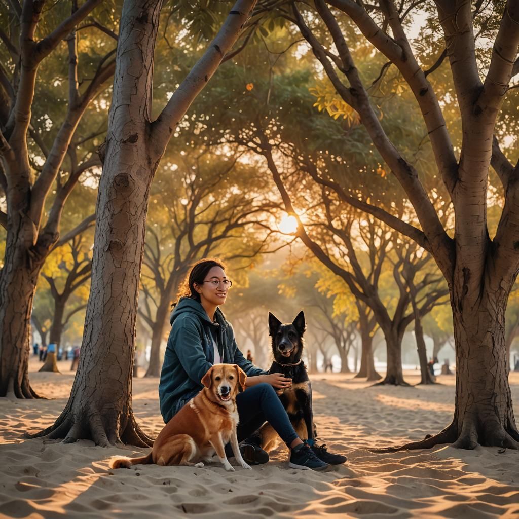 Sunset Beach Portrait with Dog in Golden Hour