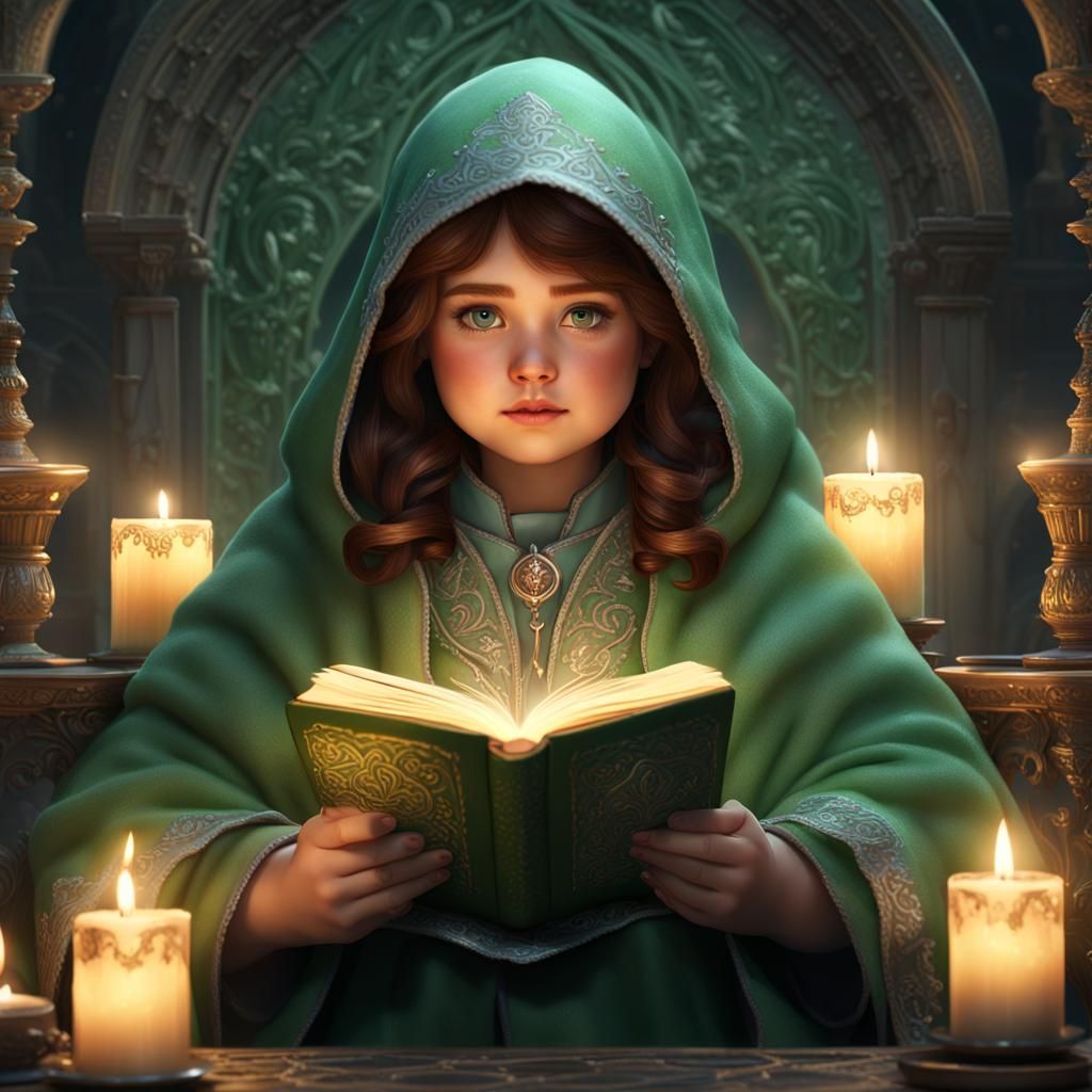 Mystical Girl Reading Book: Fantasy Concept Art