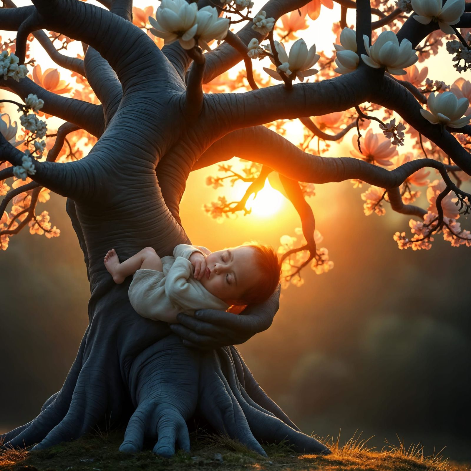 Ancient Mother Tree in Ethereal Dawn Light