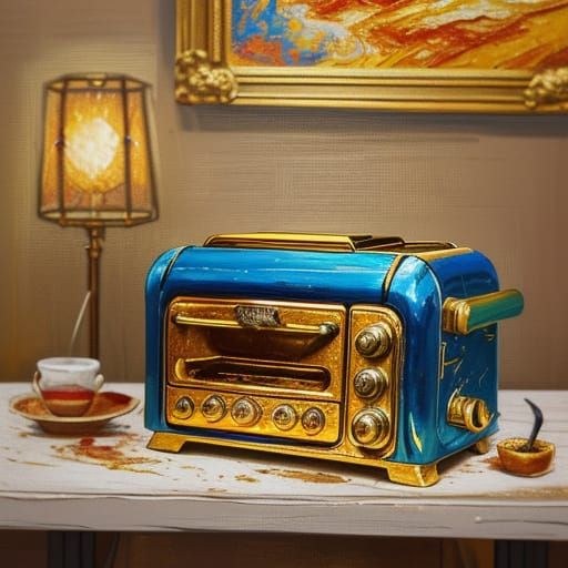 Elegant Toaster on Ornate Table in Impasto Gouache Style