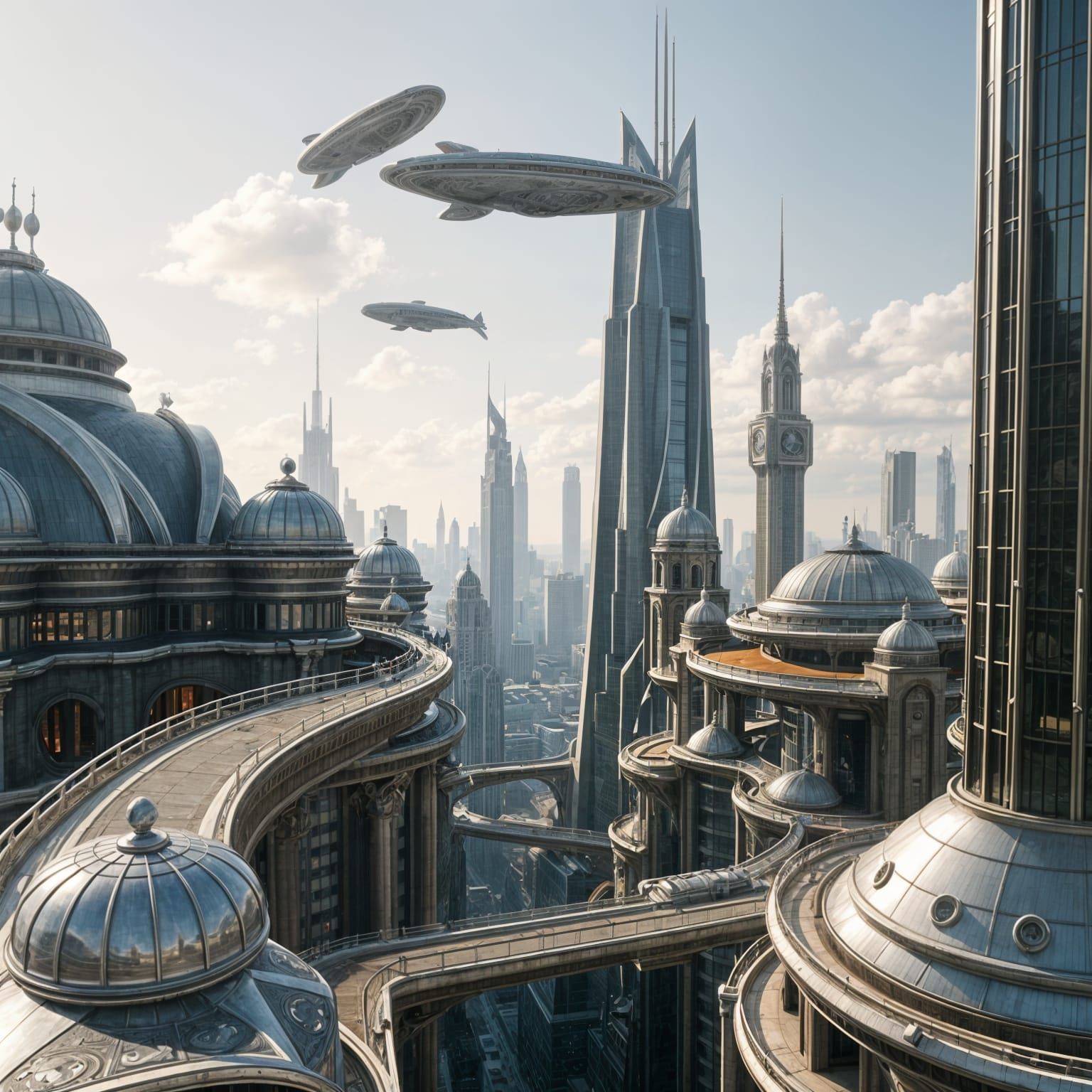 Art Deco Utopia with Dirigibles: A Cinematic Vision