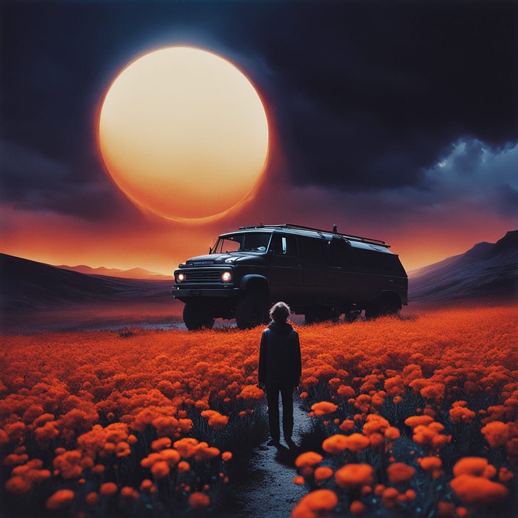 Living Fire Figure Amidst Alien Bloom