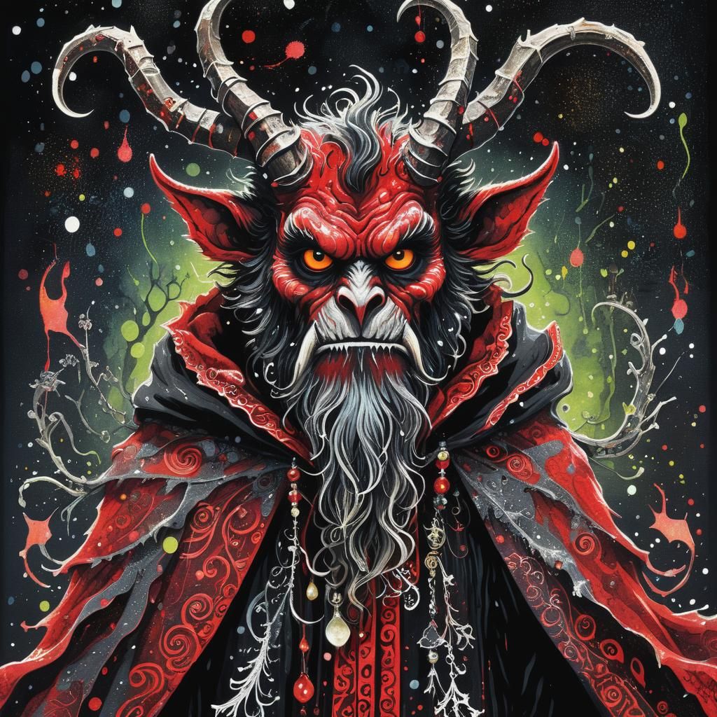 Whimsical Red Krampus in Sparkling Contemporary Art