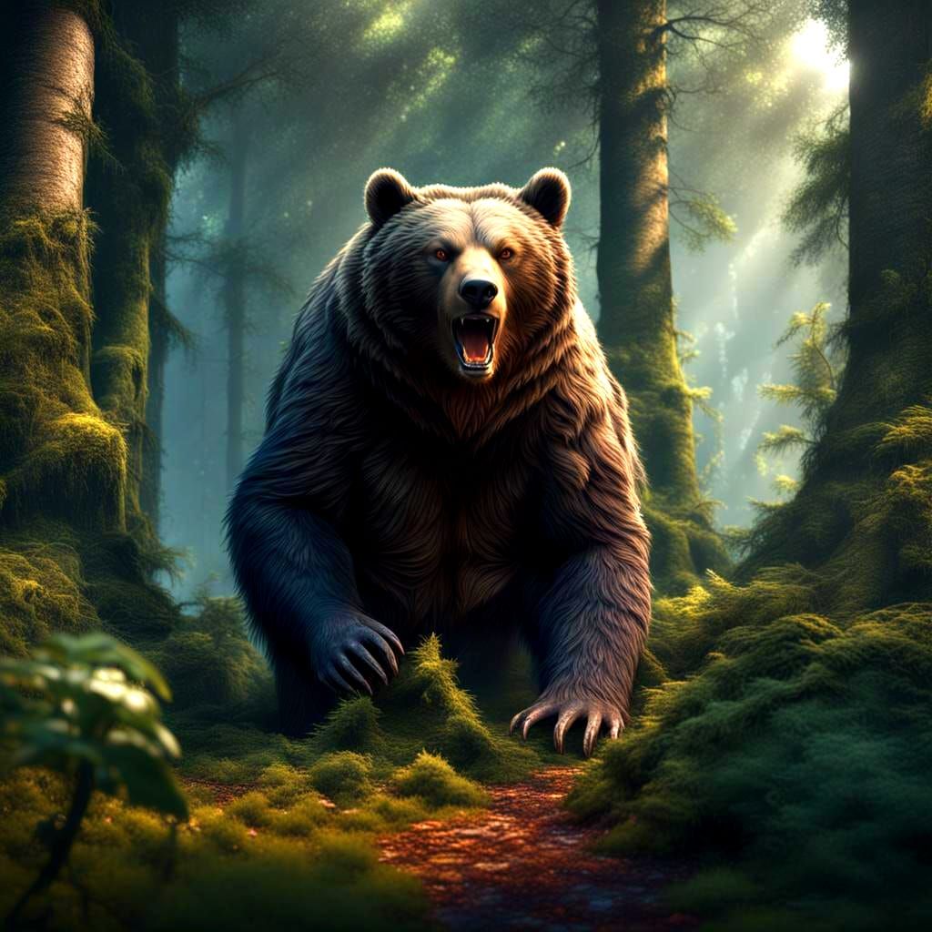 Bear in a deep forest