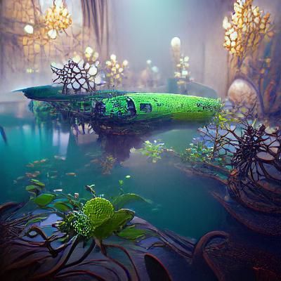 Ethereal Submarine Embarks in Vibrant Underwater Garden