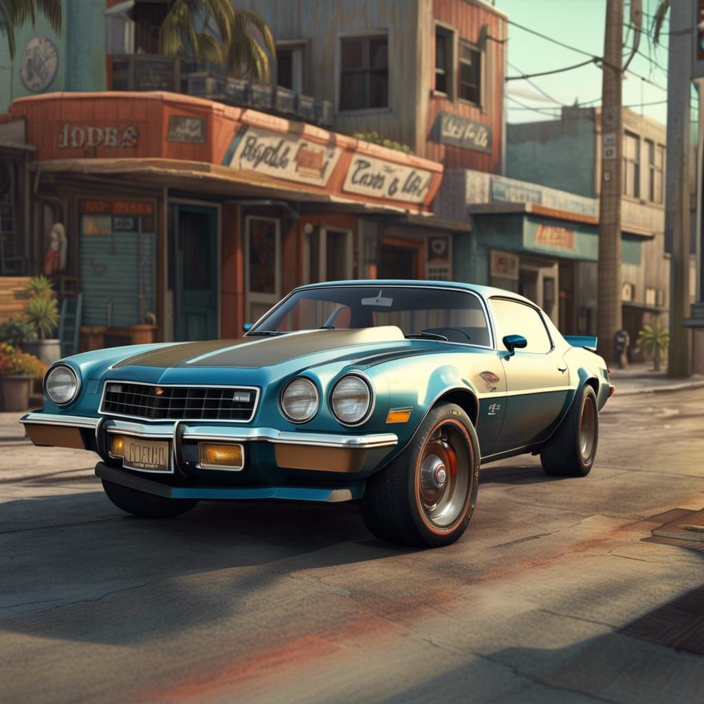 1975 Camaro Z28 in Retro Cityscape