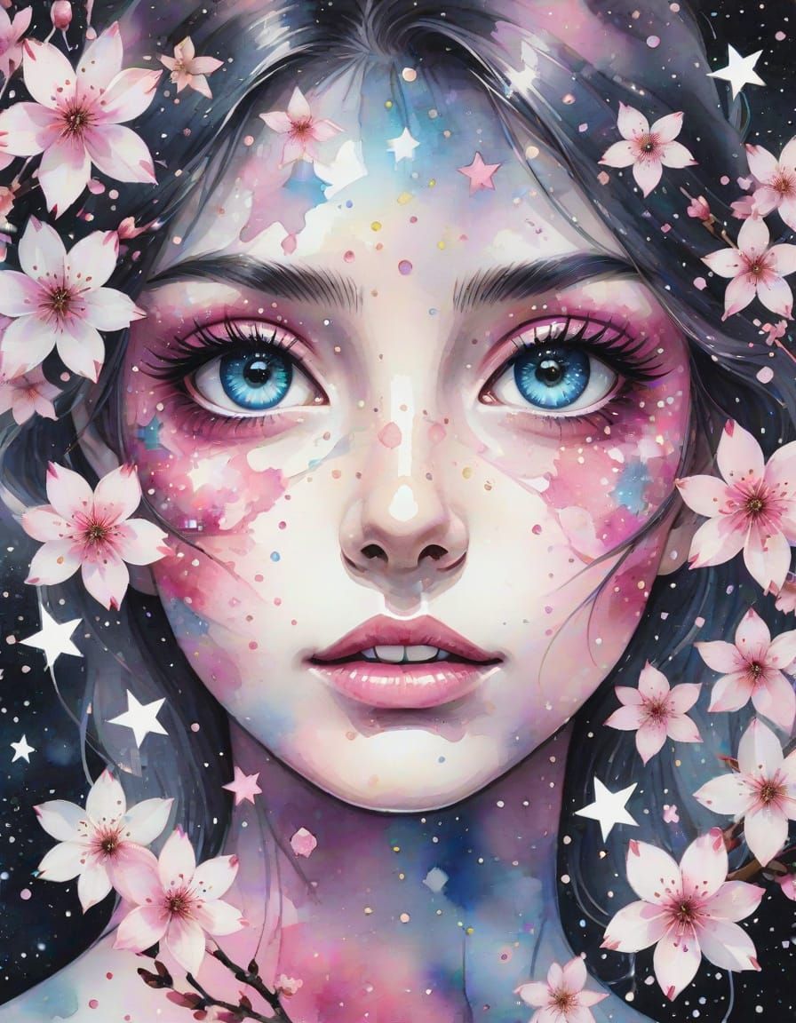 Sparkling Pink Diamond Eyes in Whimsical Watercolor Wonderla...