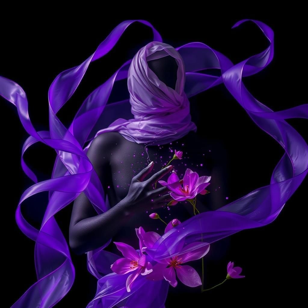 Resilient Figure with Purple Ribbons and Cybernetics