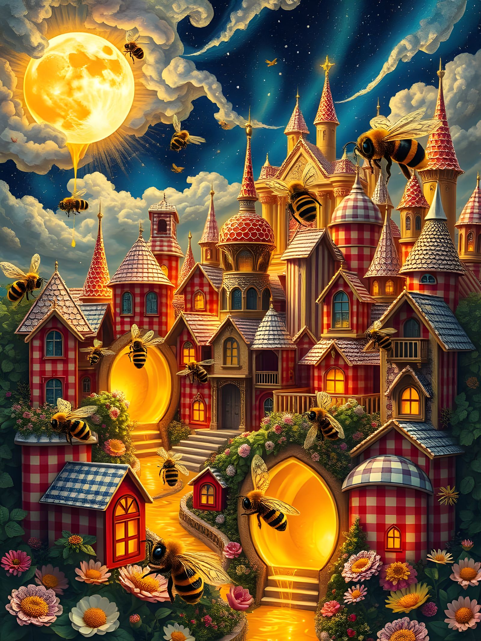 Whimsigoth Gingham Hive City at Dusk