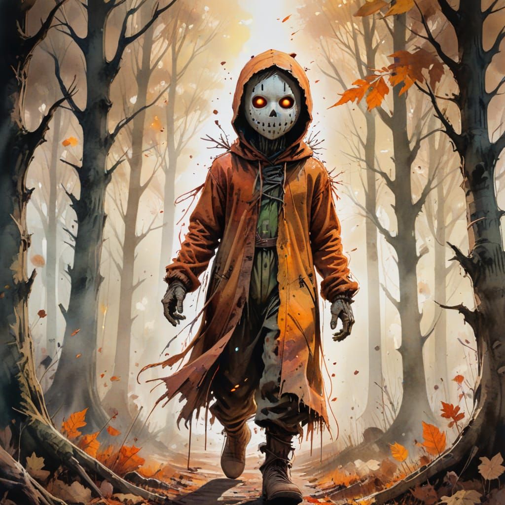 Trick 'r Treat Character in Autumn Sunlight Watercolor