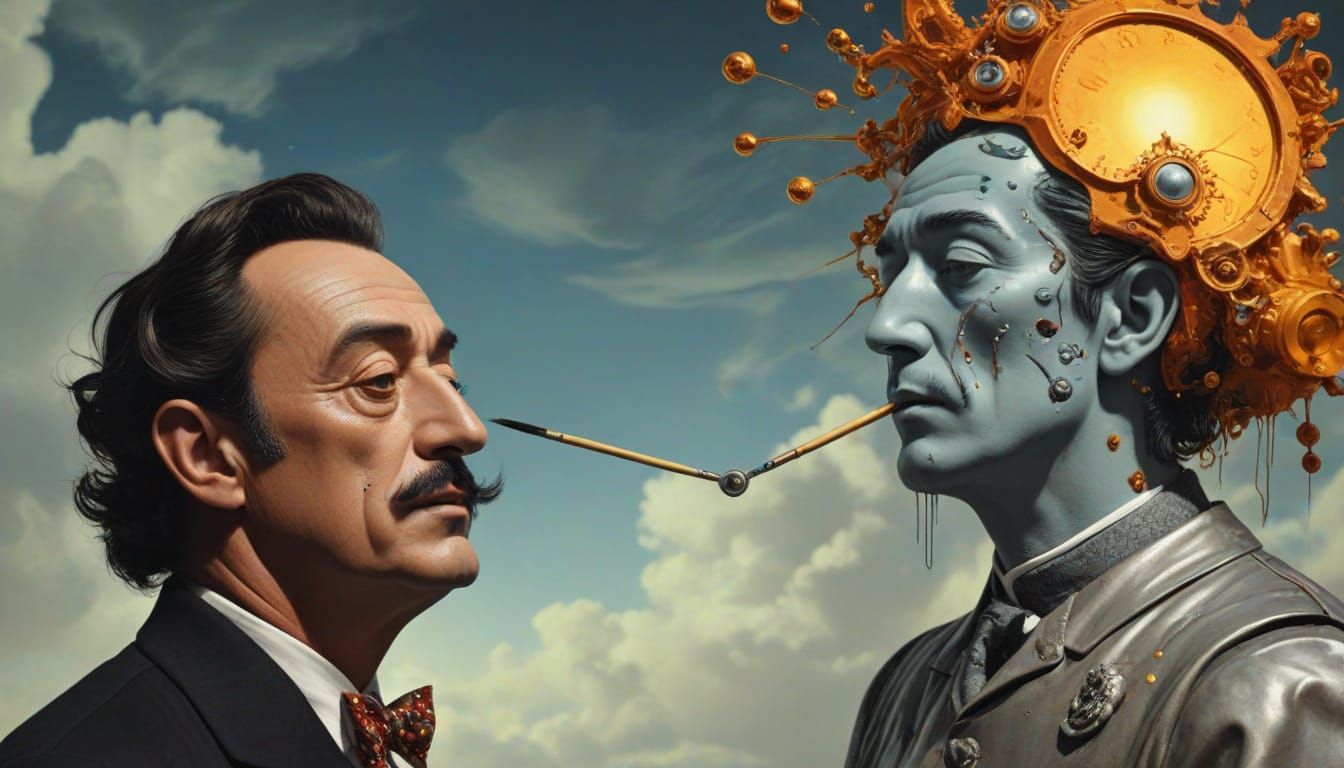 Celestial Artist Paints a Gray Sky in Surreal Oil Painting