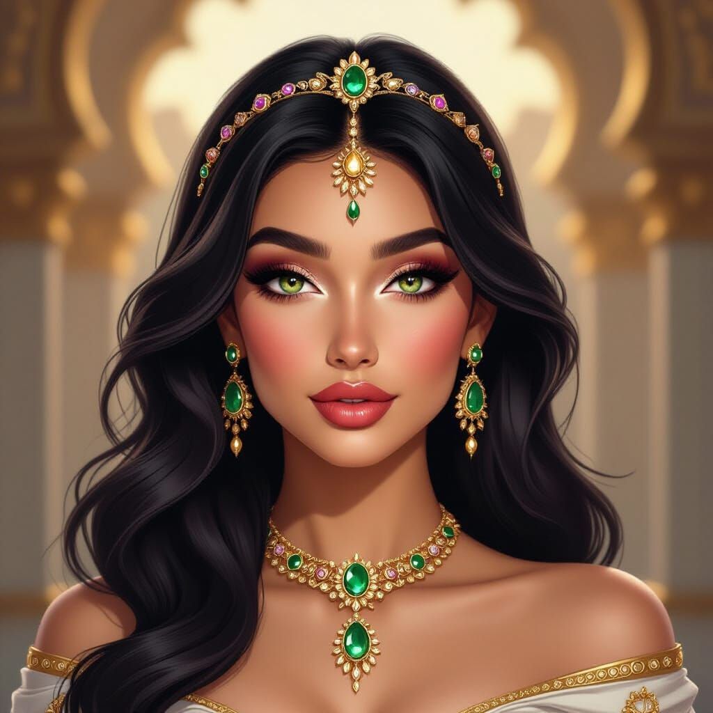 Striking Woman with Ornate Headpiece and Jewels