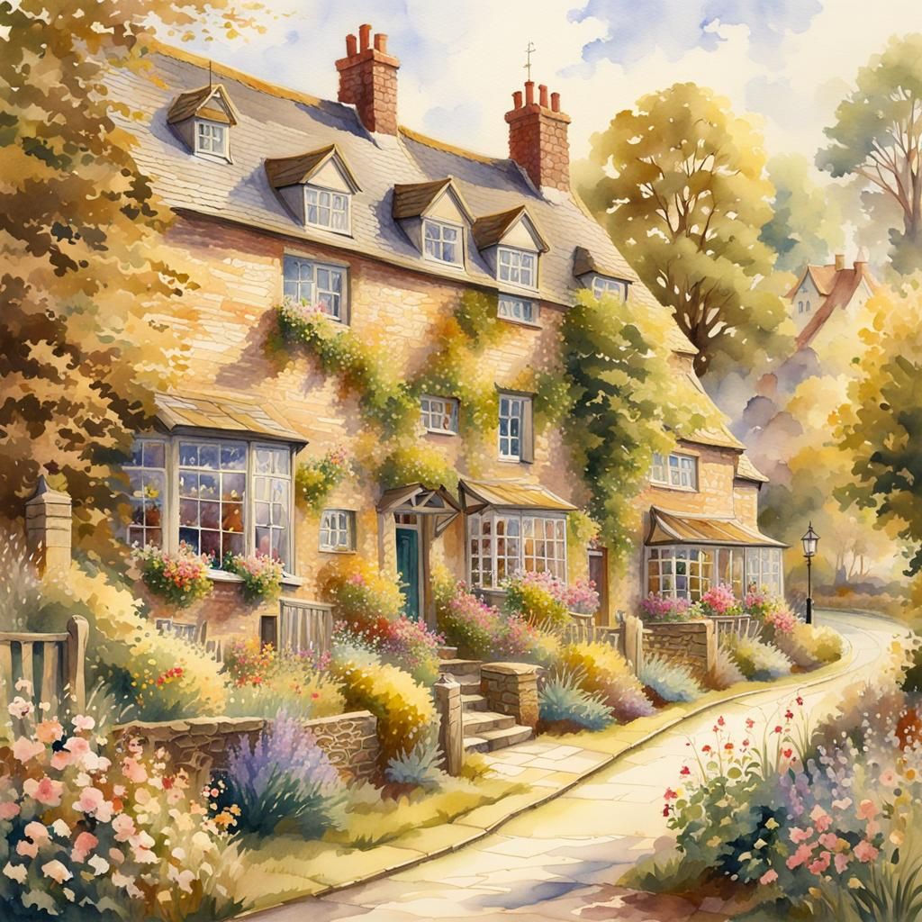 Picturesque Watercolor Landscape of England