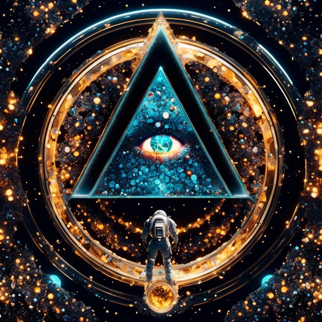Illuminati Astronaut God in Cracked Glass Style